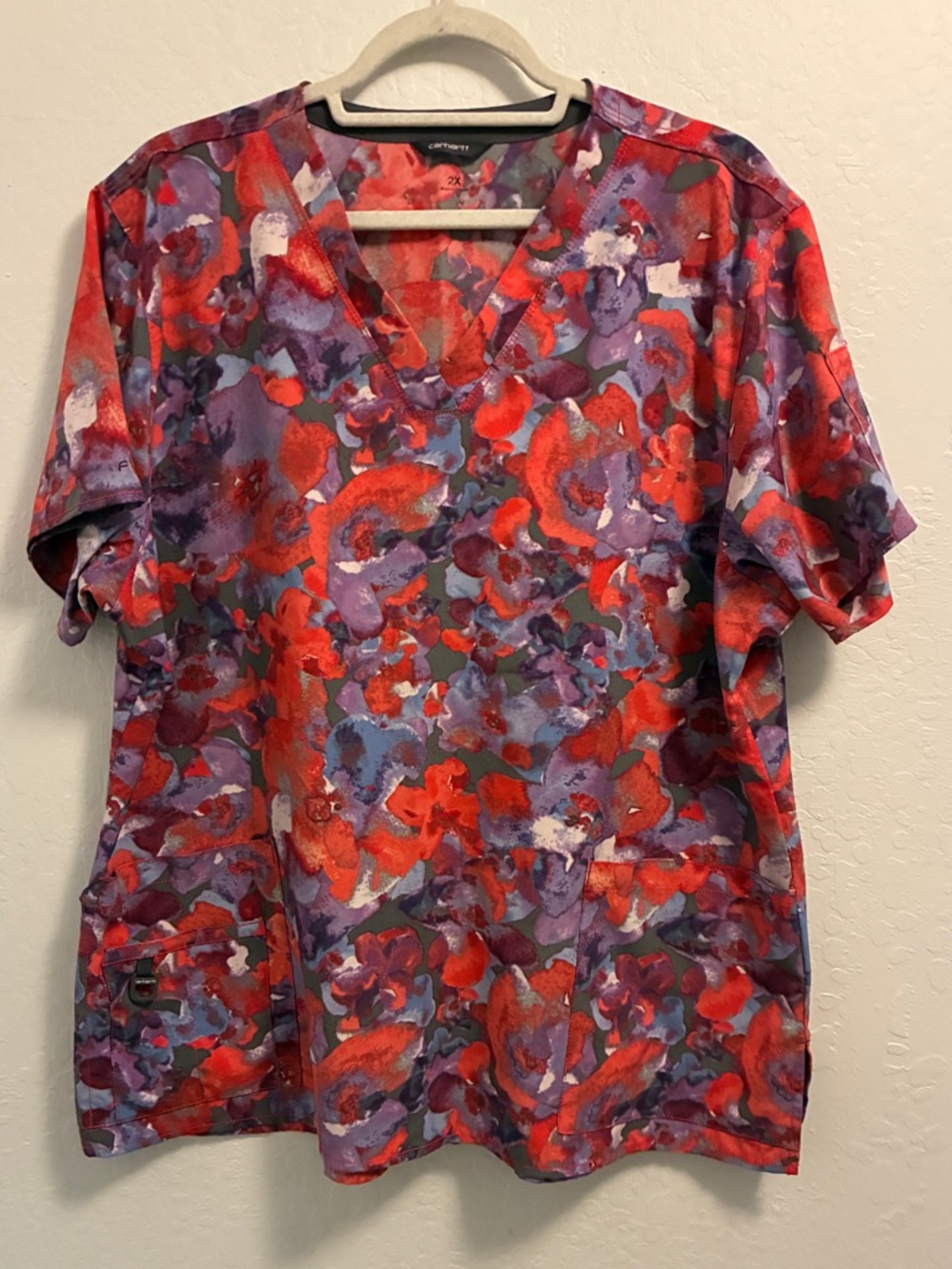 Carhartt Women's Force Essentials V-neck Scrub Top in a floral pattern
